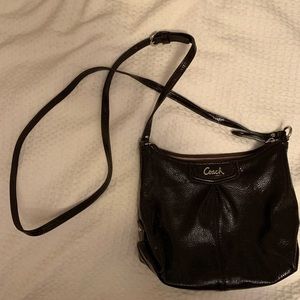 Chocolate brown patent leather coach crossbody